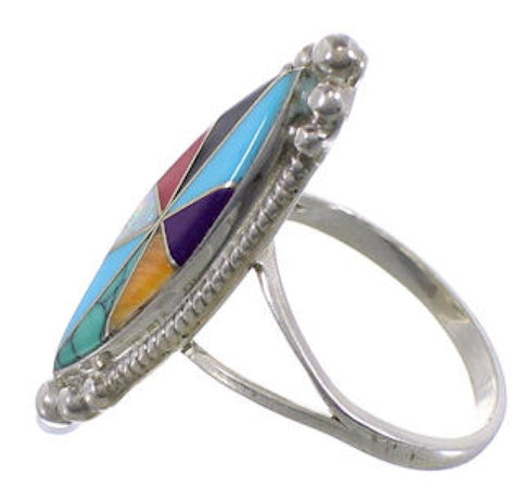 Sterling Silver Southwest Multicolor Inlay Ring Size 6-1/2 EX51432